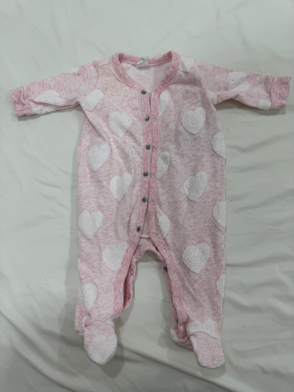 Baby Pink Heart Footed One-Piece Snap Romper